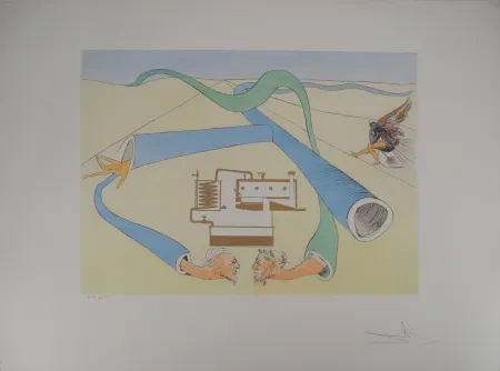 Incisione Dali - Hommage à Léonard de Vinci : le cracking du pétrole