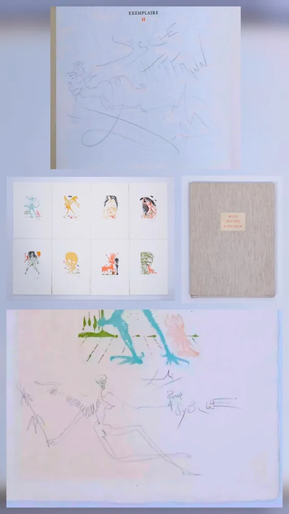 Acquatinta Dali - Huit péchés capitaux - with two original drawings