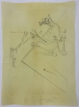 Punta Secca Dali - L soler conchant allonge le squelette noir d'un grand cheval tres grand... la tête est soutien par le fer dune lance