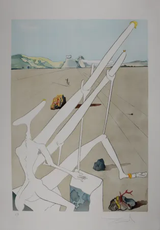 Incisione Dali - La Conquête du Cosmos : Dali martien muni d'un double microscope holo-électronique - Hand-signed