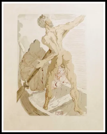 Incisione Su Legno Dali - LA DIVINE COMEDIE - Charon et le passage de l'Achéron