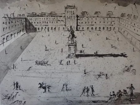 Incisione Dali - La Grande Place des Vosges, du temps de Louis XIII