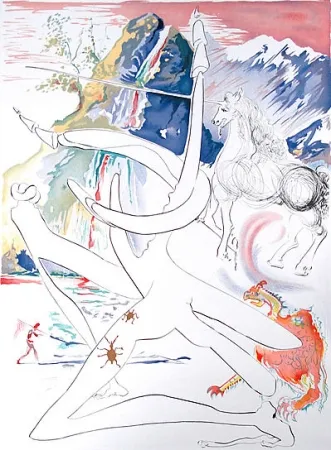 Incisione Dali -  Laser unicorn and cosmic rhino