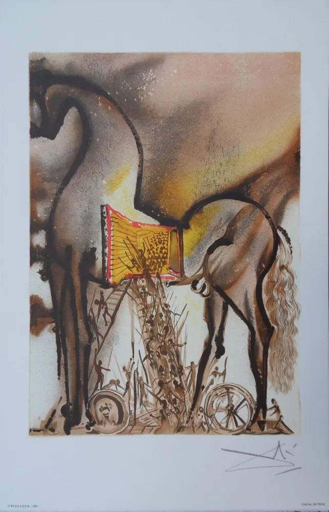 Litografia Dali - Les Chevaux, Le Cheval de Troie