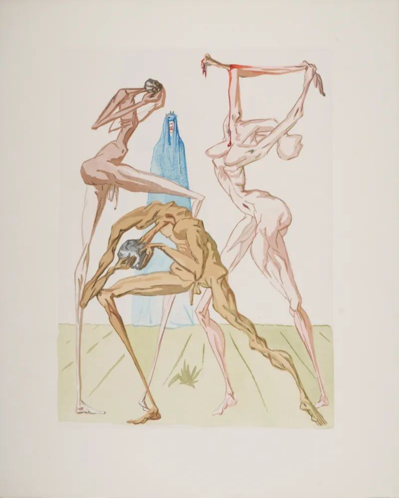 Incisione Su Legno Dali - Les habitants de Prato, 1963