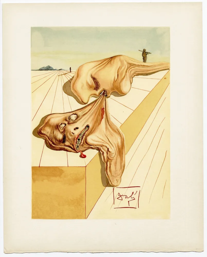 Incisione Su Legno Dali - Les hommes qui s'entre-dévorent. La Divine Comédie (L' Enfer, Chant 30)