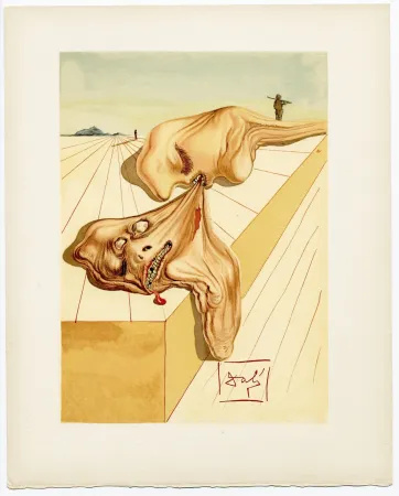 Incisione Su Legno Dali - Les hommes qui s'entre-dévorent. La Divine Comédie (L' Enfer, Chant 30)