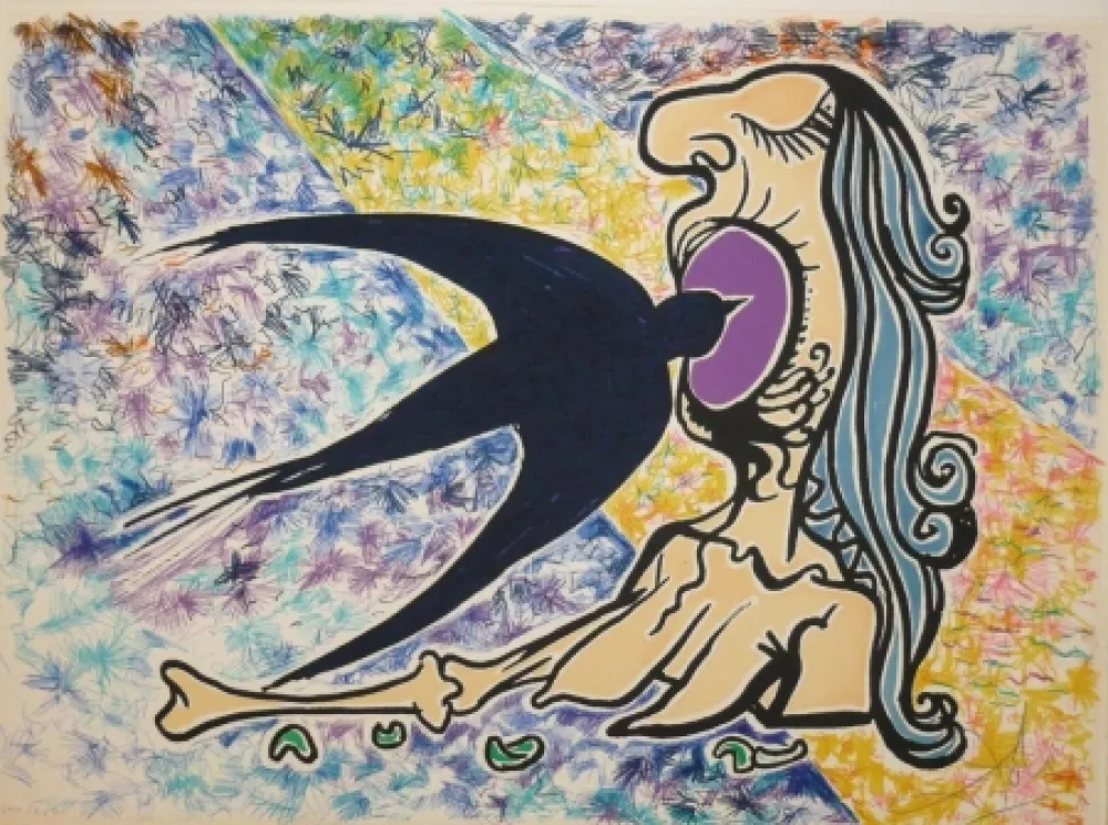 Litografia Dali - Les vitraux -  hirondelle