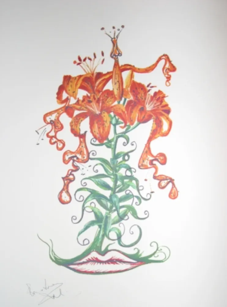 Litografia Dali - Lilium aurancacium (surrealistic flowers)