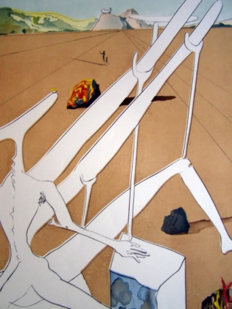 Incisione Dali - MARTIAN DALI EQUIPPED WITH A HOLOELECTRONIC DOUBLE MICROSCOPE