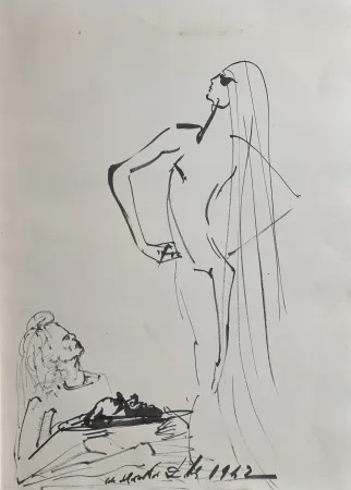 Libro Illustrato Dali - Original Drawing Salom, Herod, & The Head of John The Baptist in The Secret Life of Salvador Dali book