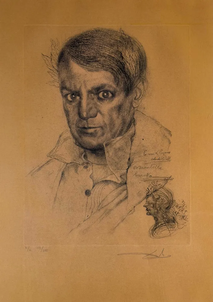 Incisione Dali - Portrait of Picasso (Ochre)