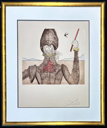 Incisione Dali - Salvador Dalí (1904–1989) - Don Quixote (The Dreamer) - Hand coloured drypoint, etchings on Arches paper - 1981