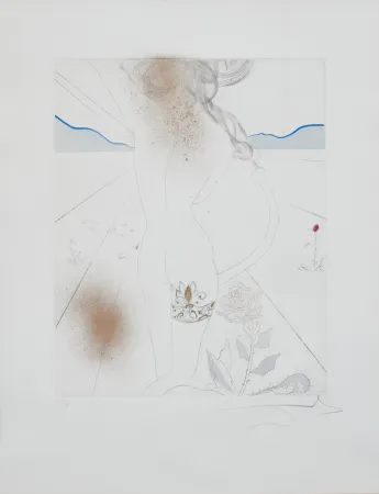 Incisione Dali - Salvador Dalí (1904–1989) – Nude with garter – Lithograph on paper, hand-coloured drypoint etching – 1969