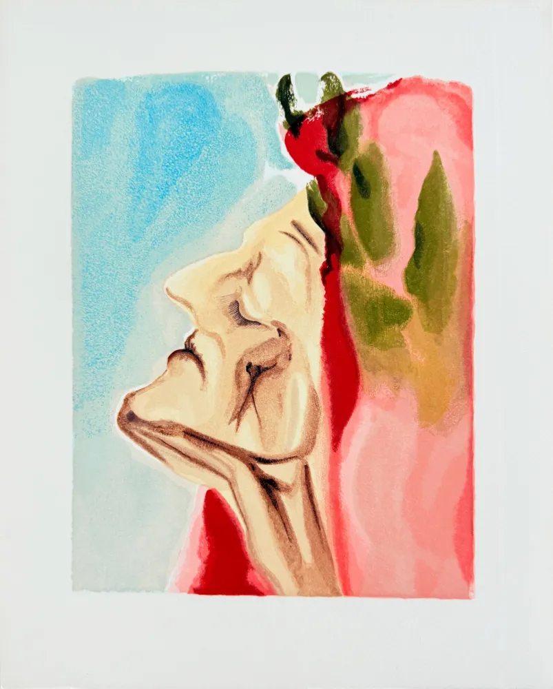 Incisione Su Legno Dali - The Paradise, Canto 7 - Le nouveau doute de Dante