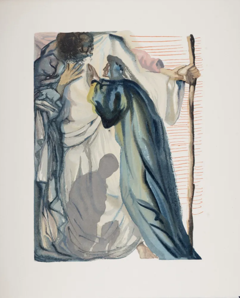Incisione Su Legno Dali - Un esprit interroge Dante, 1963