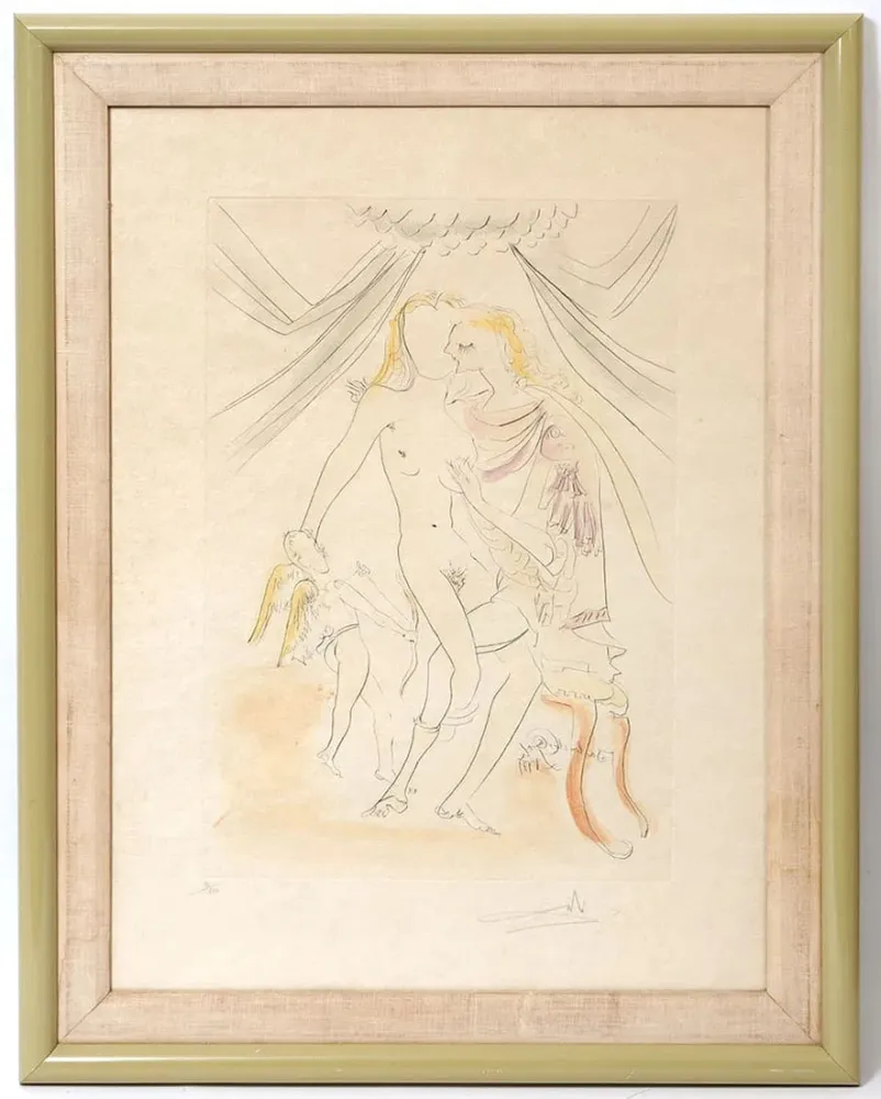 Acquaforte Dali - Vénus, Mars and Cupidon from Suite Mythologique Nouvelle