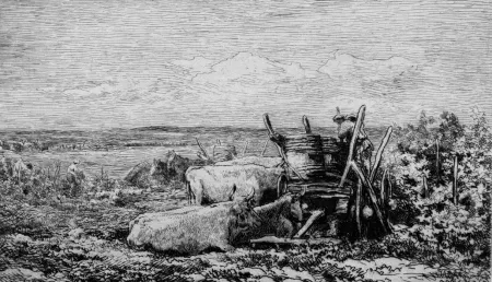 Acquaforte Daubigny - Les vendanges. (Souvenir du Morvan)