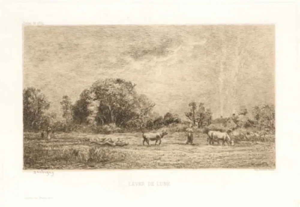 Incisione Daubigny - Lever de lune