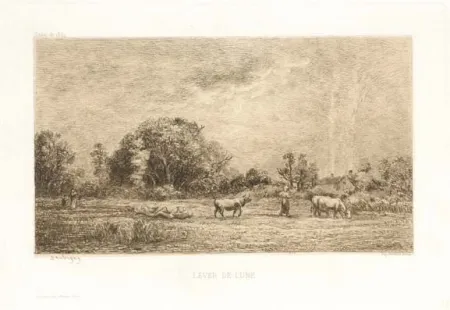 Incisione Daubigny - Lever de lune