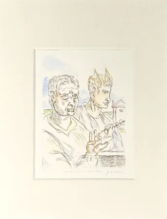 Incisione De Chirico - Autoritratto con Mercurio
