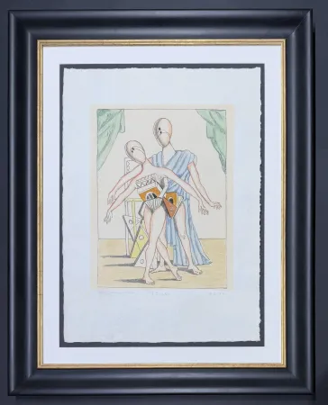 Litografia De Chirico - Giorgio De Chirico (1888-1978) - I danzatori - Lithograph hand-colored by artist - 1970