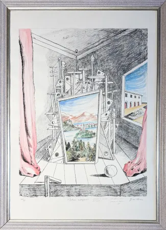 Non Tecnico De Chirico - Giorgio De Chirico (1888–1978) - Interno Metafisico - Watercolour on lithographic base, retouched in pencil and hand-coloured by the artist - 1969