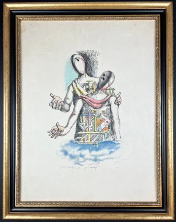 Multiplo De Chirico - Gli Archeologi ( hand-watercolored by the artist )