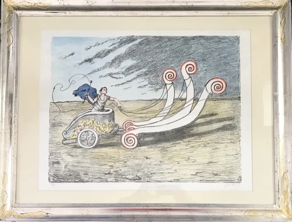 Litografia De Chirico - La Biga invincibile 