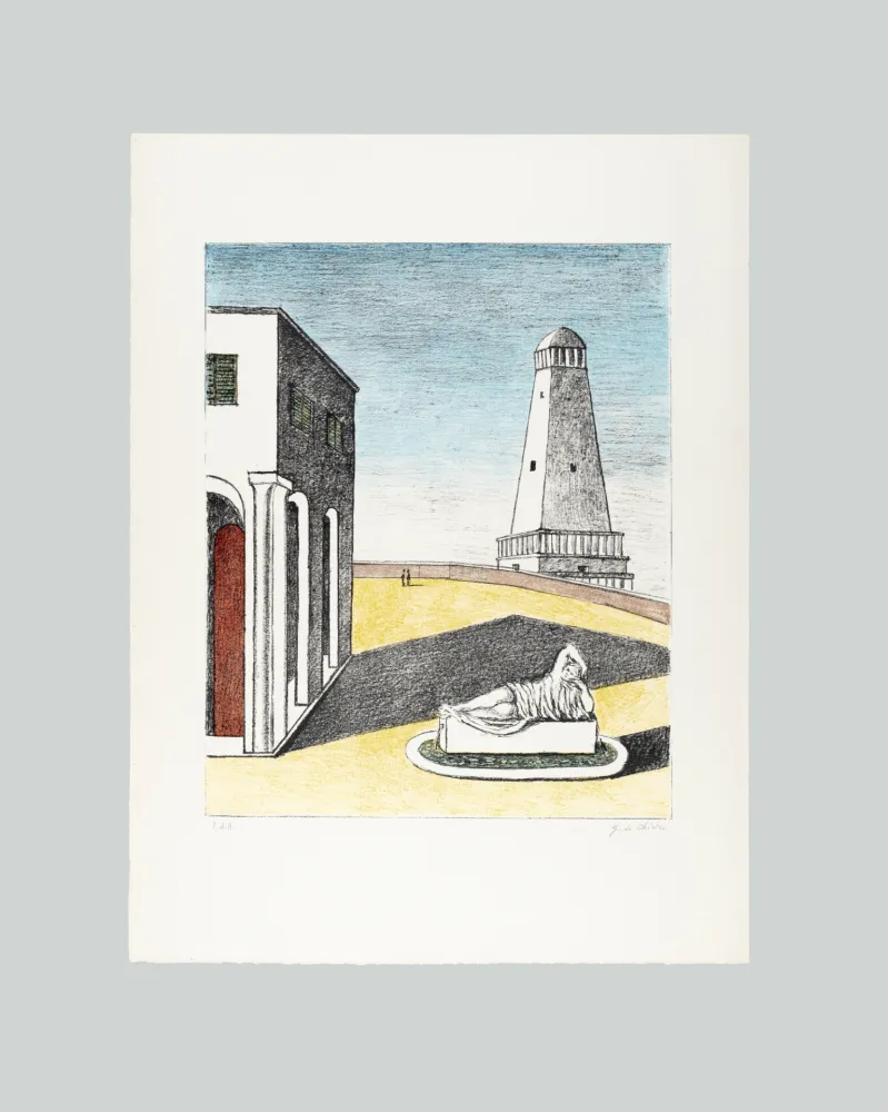 Litografia De Chirico - Piazza d'Italia