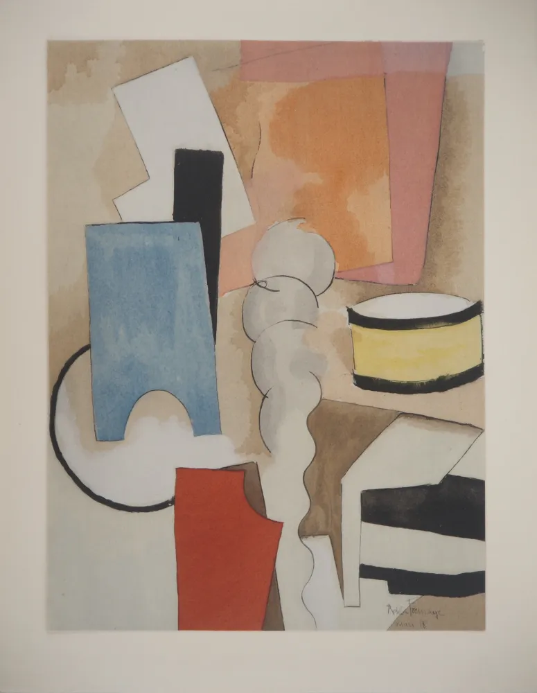 Litografia De La Fresnaye - Nature morte cubiste au tambour