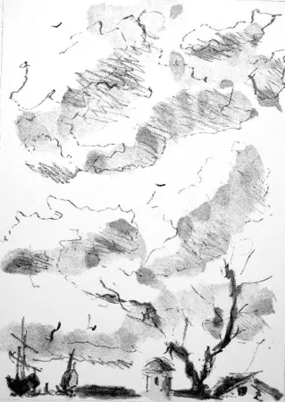 Litografia De Pisis - Paese antico