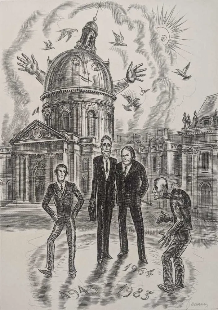 Acquaforte Decaris - Devant l'Académie Française