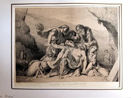 Incisione Delacroix - La Pietà, 1844- Pierre Edmond Alexandre Hédouin, Gravure, epreuve d'artiste, 1844