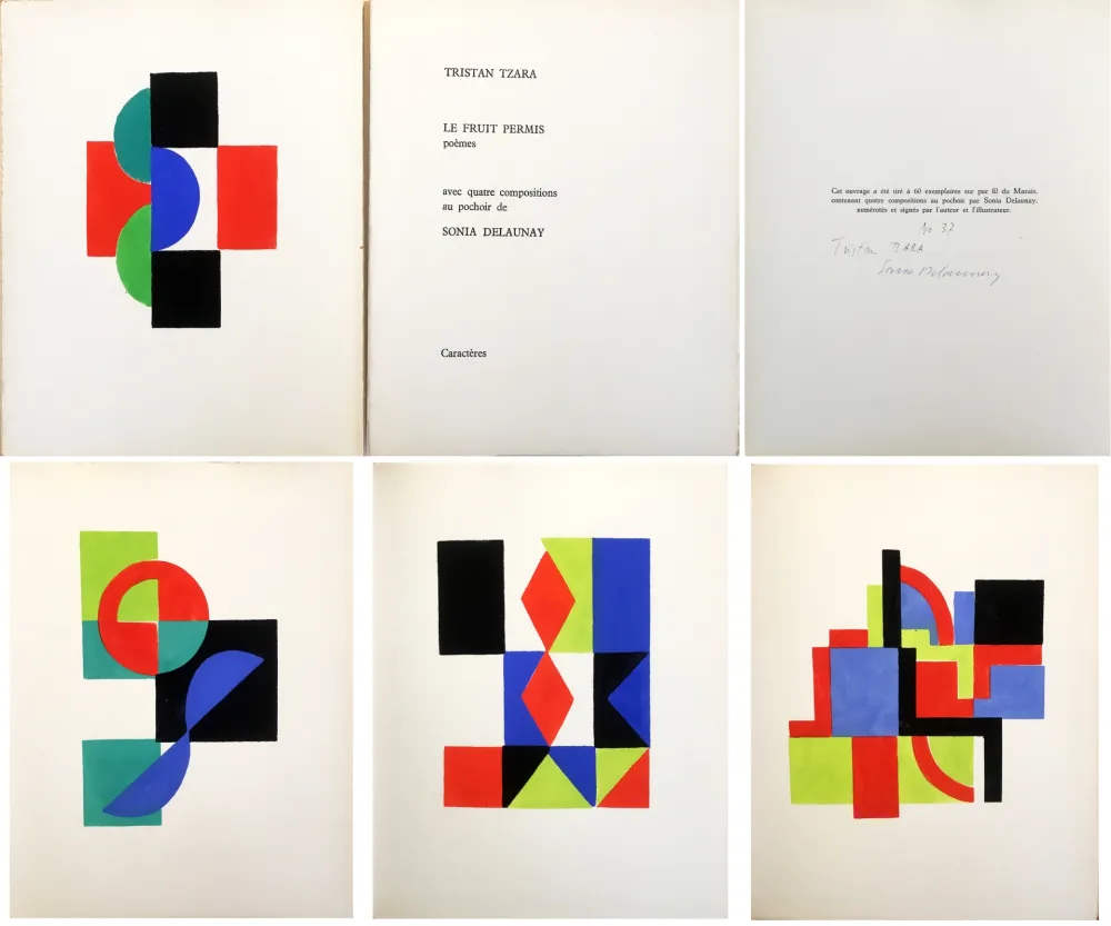 Libro Illustrato Delaunay - LE FRUIT PERMIS. 4 pochoirs et poèmes de Tristan Tzara (1956)