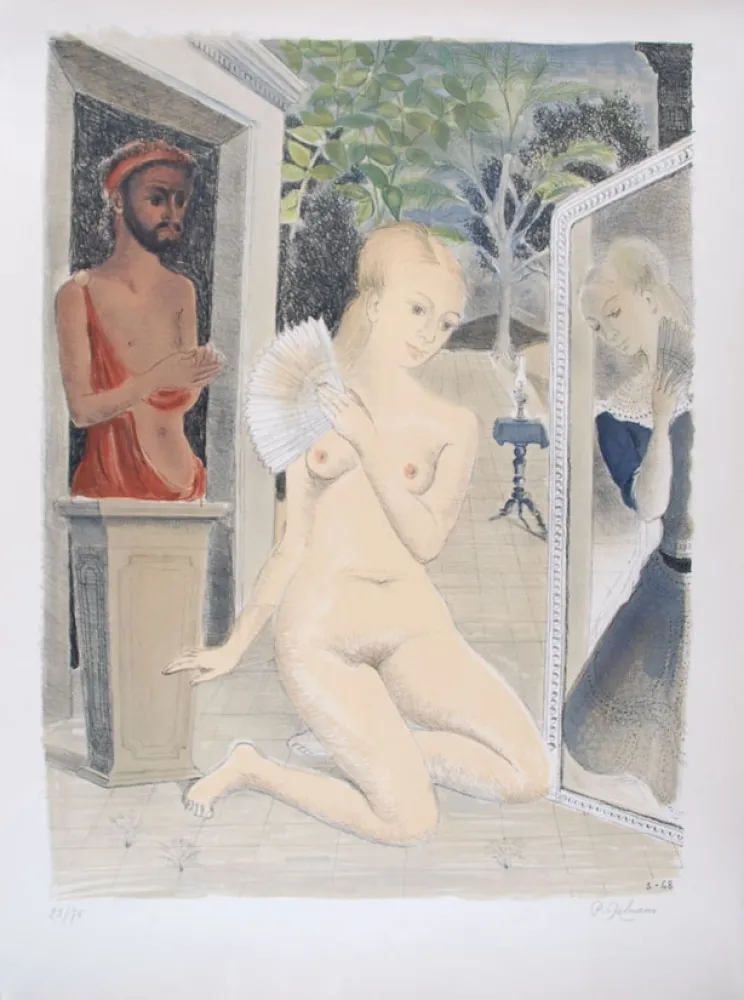 Litografia Delvaux - L'Eventail