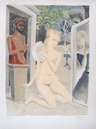 Litografia Delvaux - L'Eventail