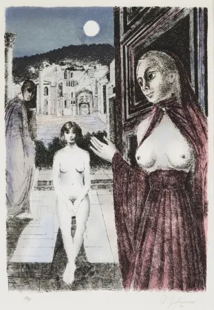 Serigrafia Delvaux - Paul Delvaux (1897–1994) – La Reine de Saba – Silkscreen print on tissue paper – 1982
