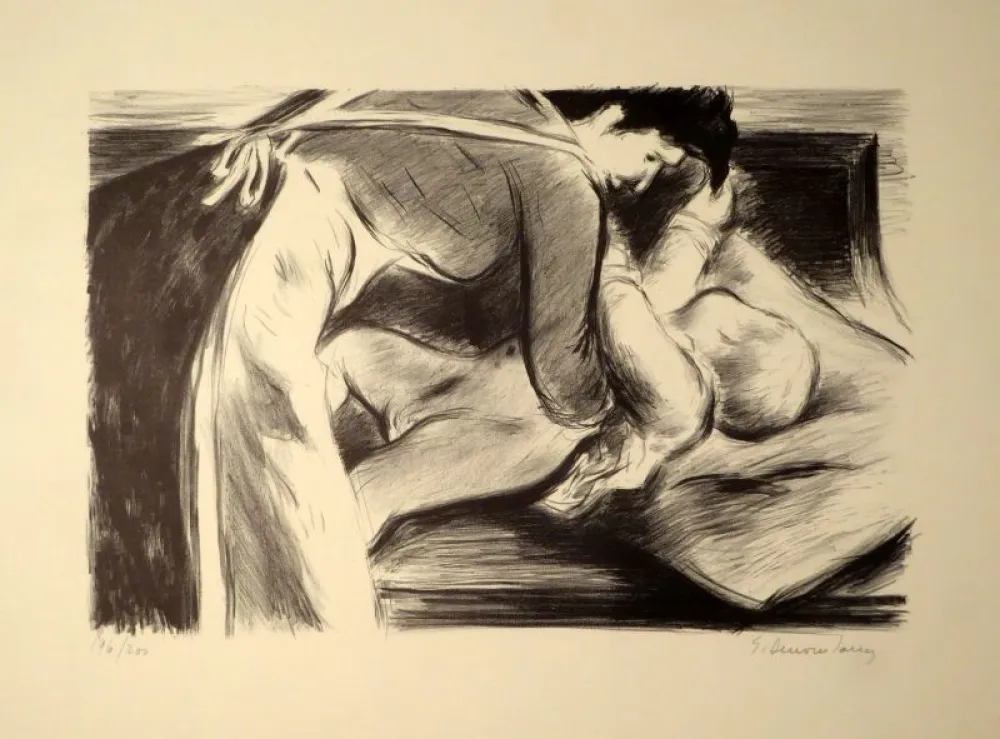 Litografia Dessouslavy - Eine Mutter bettet ihr Kind