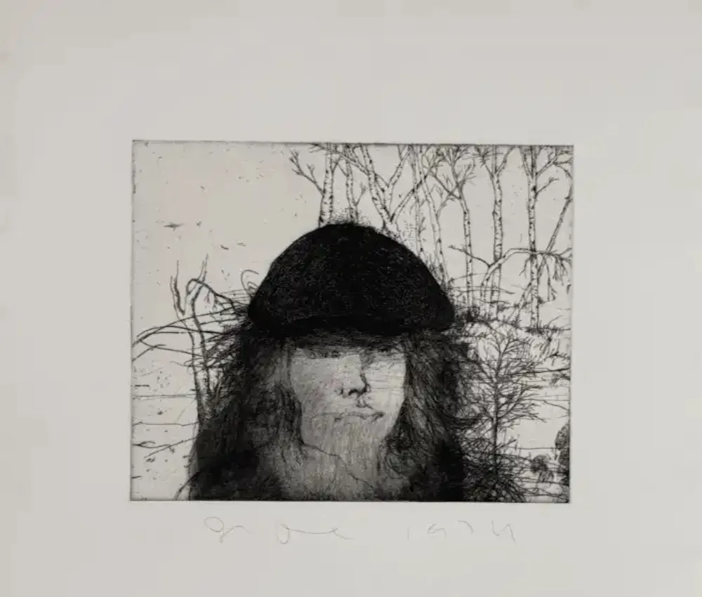 Acquaforte Dine - Self portrait in a Flat Cap