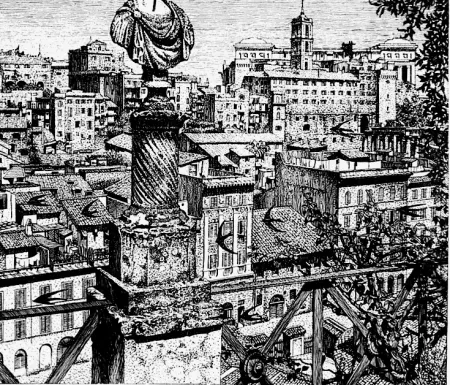 Acquaforte Disertori - Roma. Veduta del monte Capitolino dagli orti Farnesiani