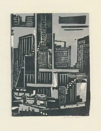 Incisione Su Legno Drewes - New York