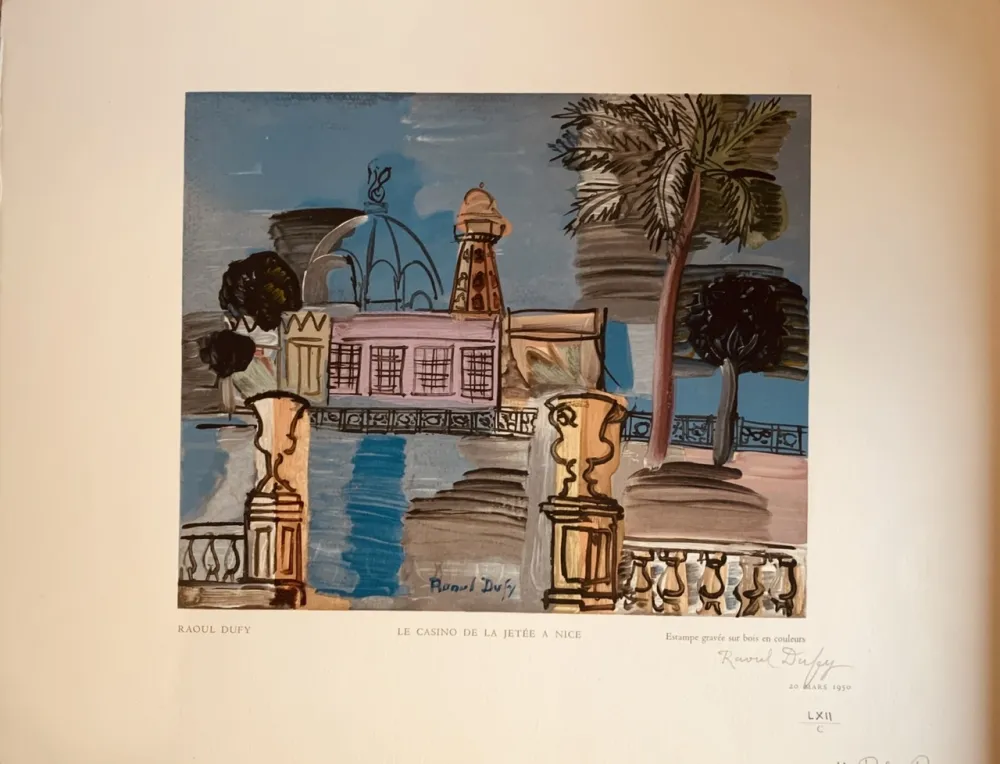Incisione Su Legno Dufy - La jeté du casino de Nice 