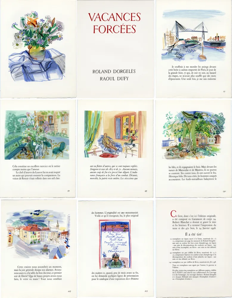 Libro Illustrato Dufy - R. Dorgelès. VACANCES FORCÉES. 24 bois en couleur (1956)