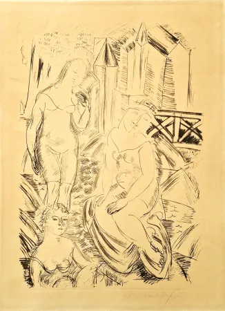 Litografia Dufy - Trois baigneuses devant le port de Sainte-Adresse