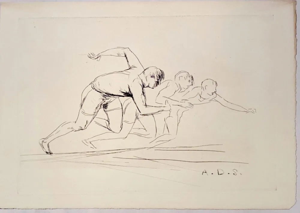 Incisione Dunoyer De Segonzac - Départ de course de 100 mètres,