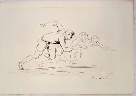 Incisione Dunoyer De Segonzac - Départ de course de 100 mètres,