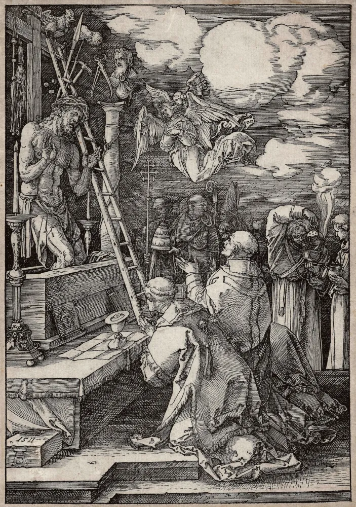 Incisione Su Legno Durer - Die Messe des heiligen Gregor (The mass of St. Gregory)