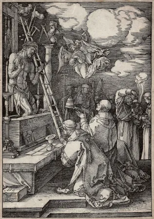 Incisione Su Legno Durer - Die Messe des heiligen Gregor (The mass of St. Gregory)