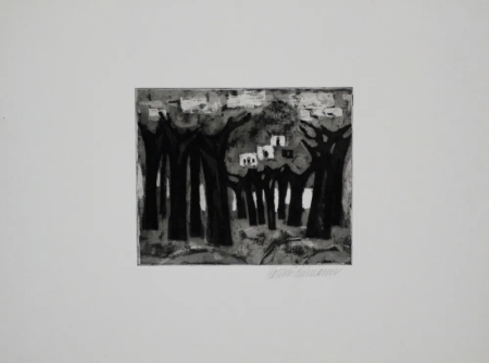 Acquatinta Edelmann - Bäume am See